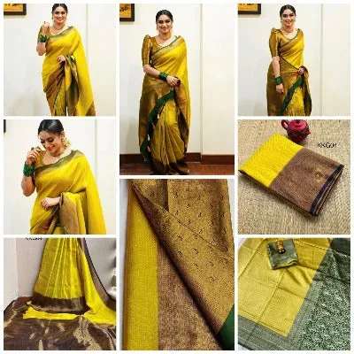 Designer Yellow Green Kanchipuram Silk Saree for Women