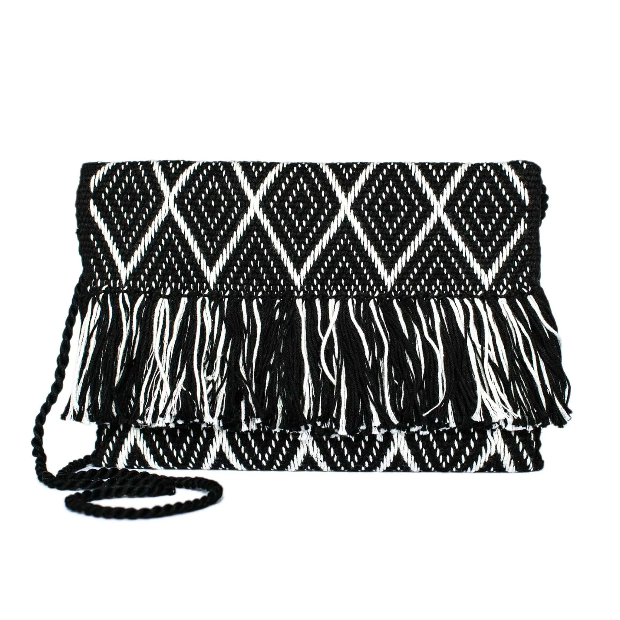 Diamond Cotton Clutch Bag in Black and White