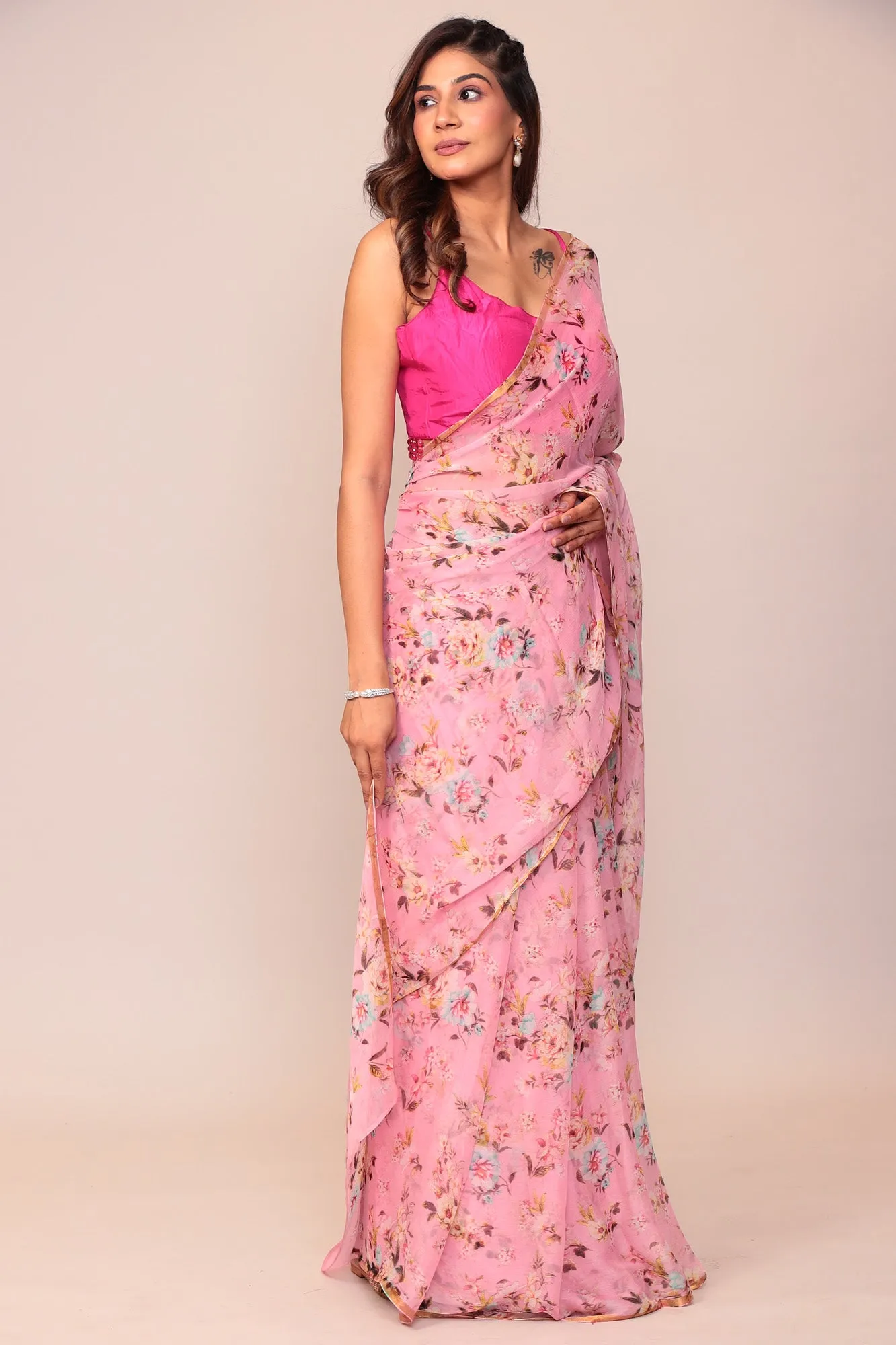 Digital Floral Printed Chiffon Saree