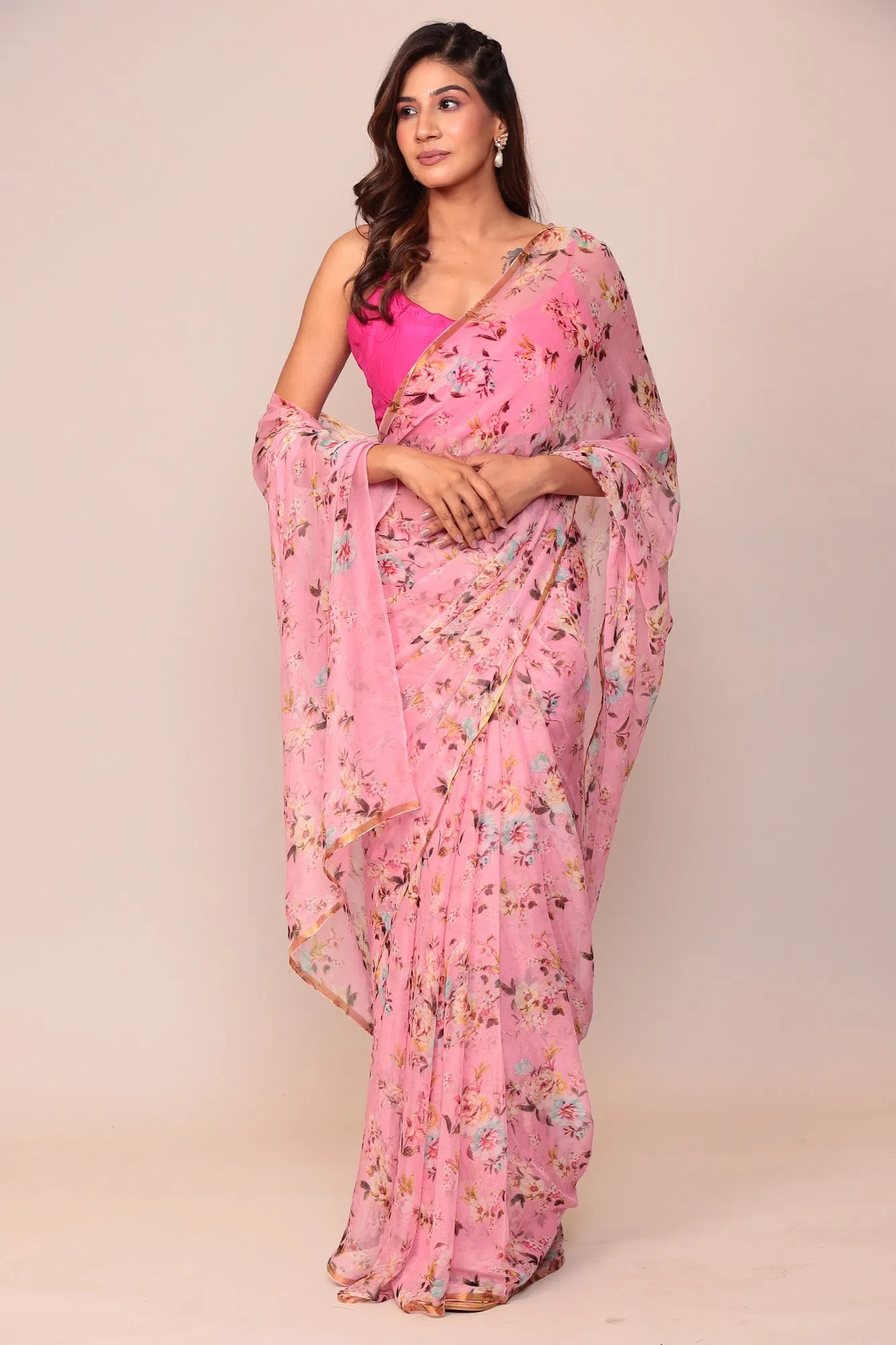 Digital Floral Printed Chiffon Saree