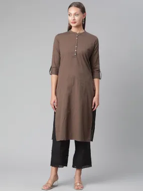 Divena Brown Cotton Straight Kurti