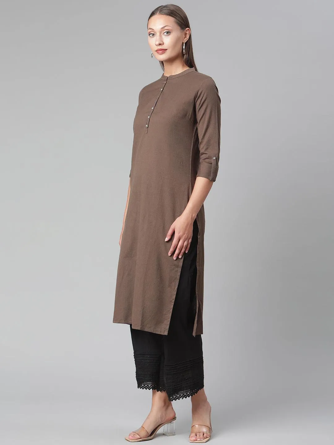 Divena Brown Cotton Straight Kurti