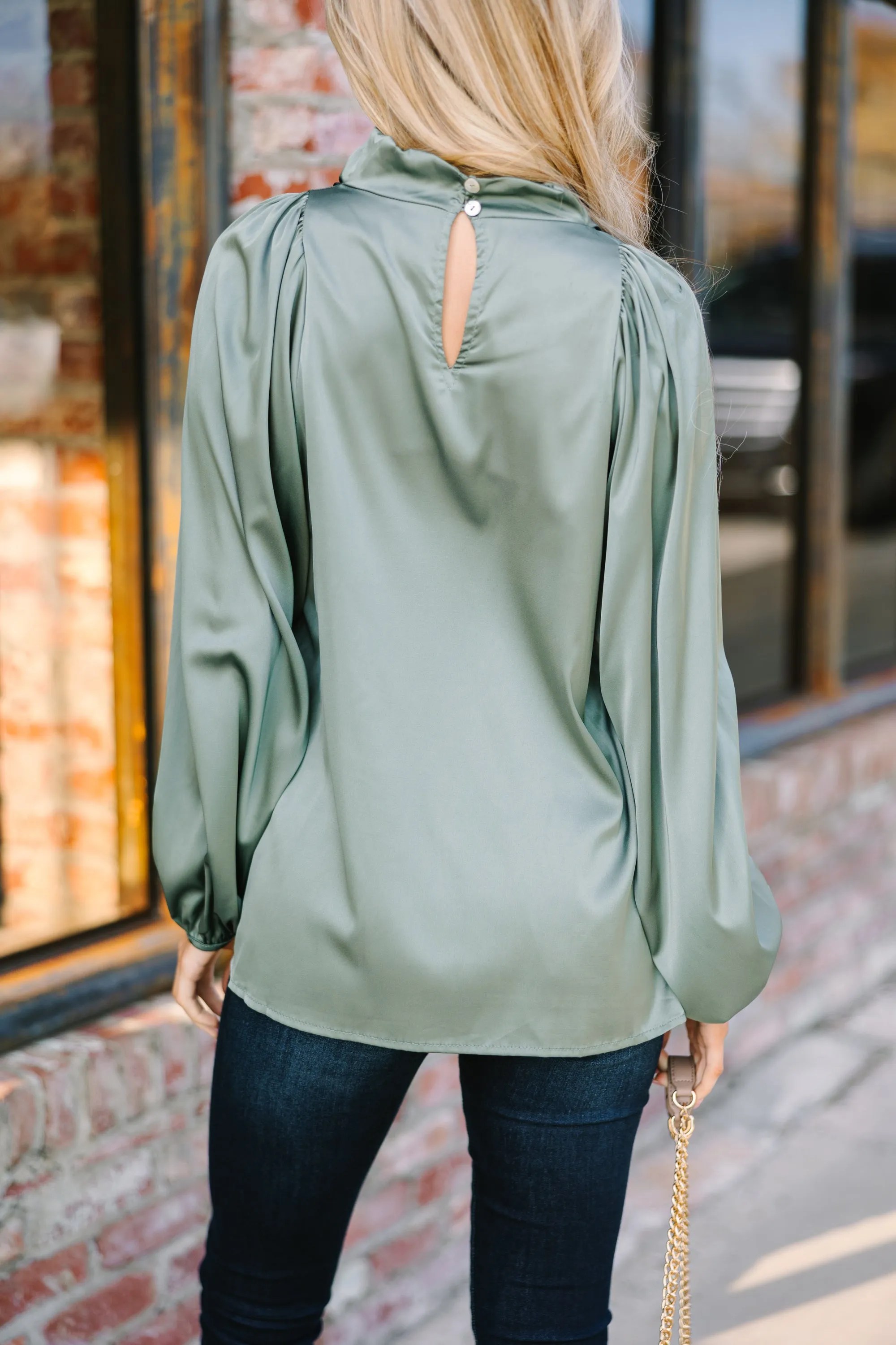 Embrace The Joy Light Olive Green Satin Blouse