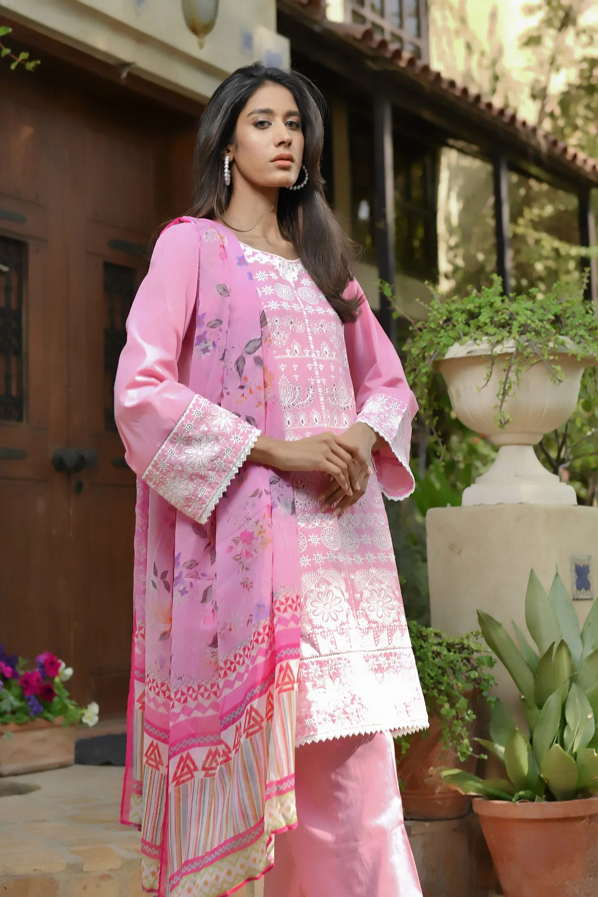 Embroidered Pink Color Chikankari Lawn Suits (JANAN MK-005)