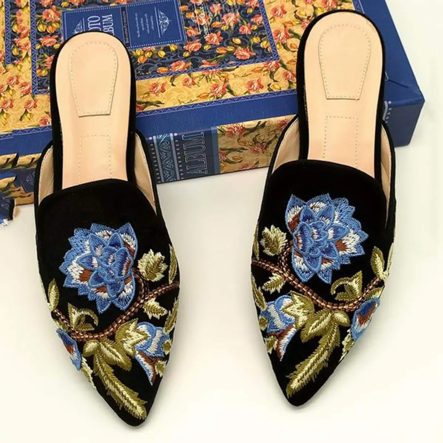 Embroidery Mule Flats