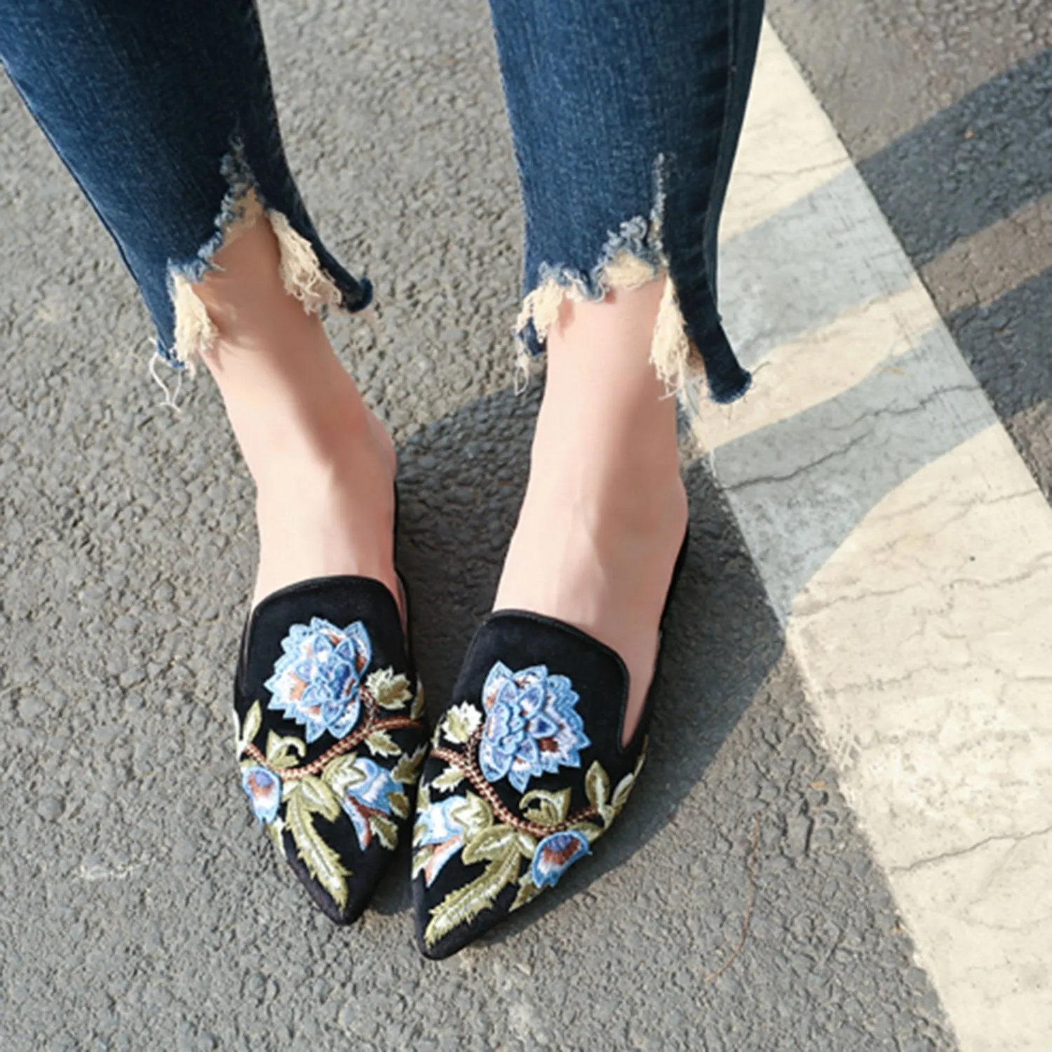 Embroidery Mule Flats