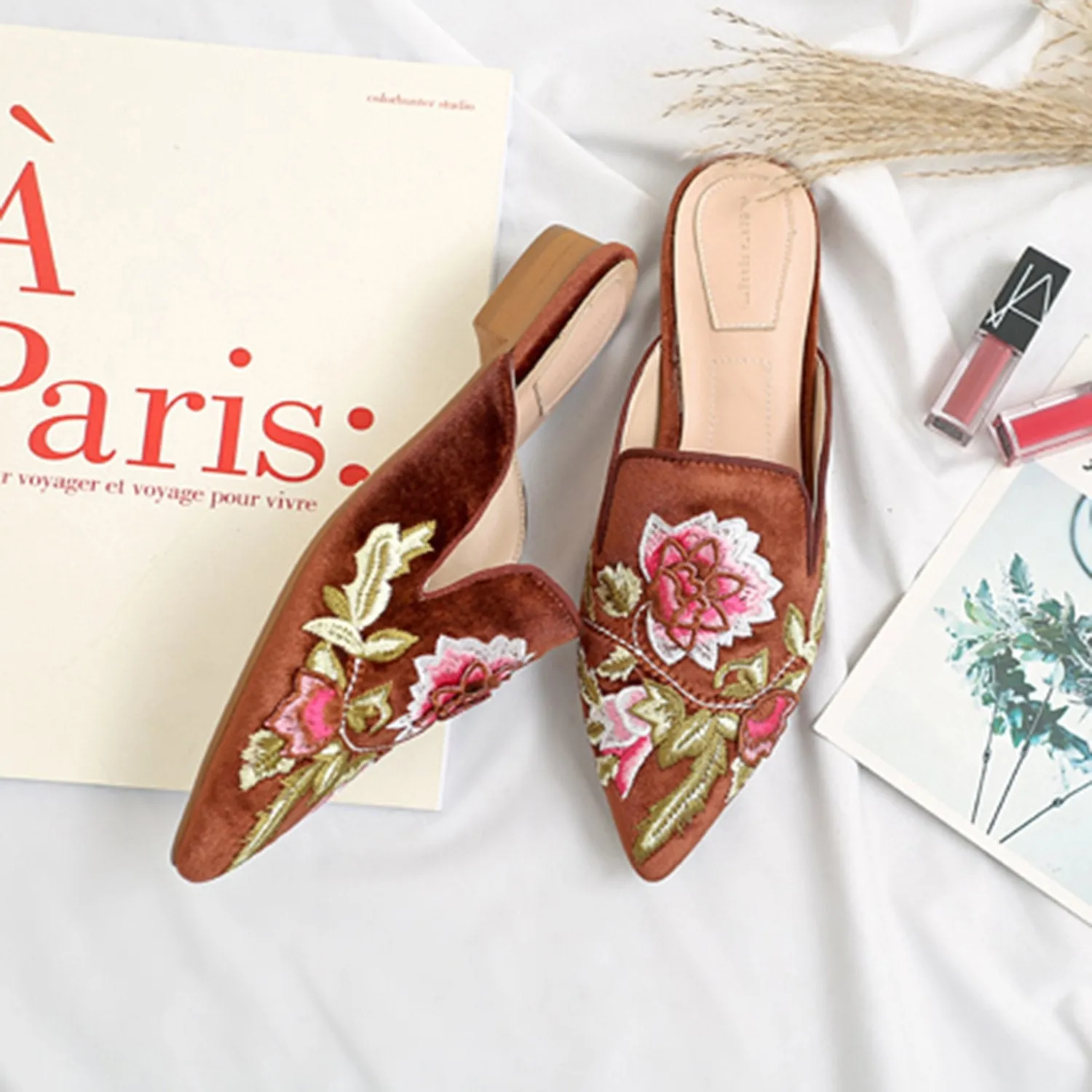 Embroidery Mule Flats