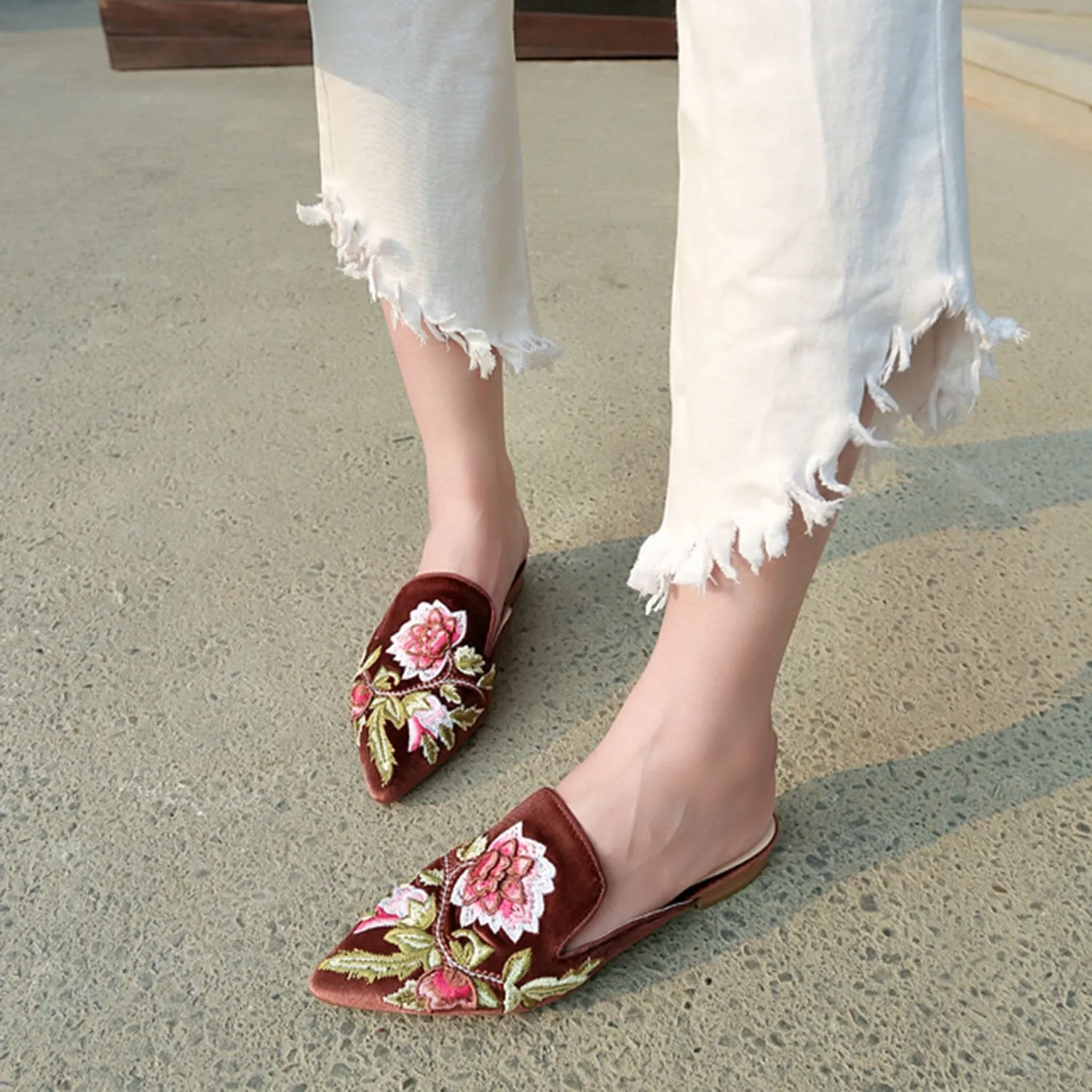 Embroidery Mule Flats