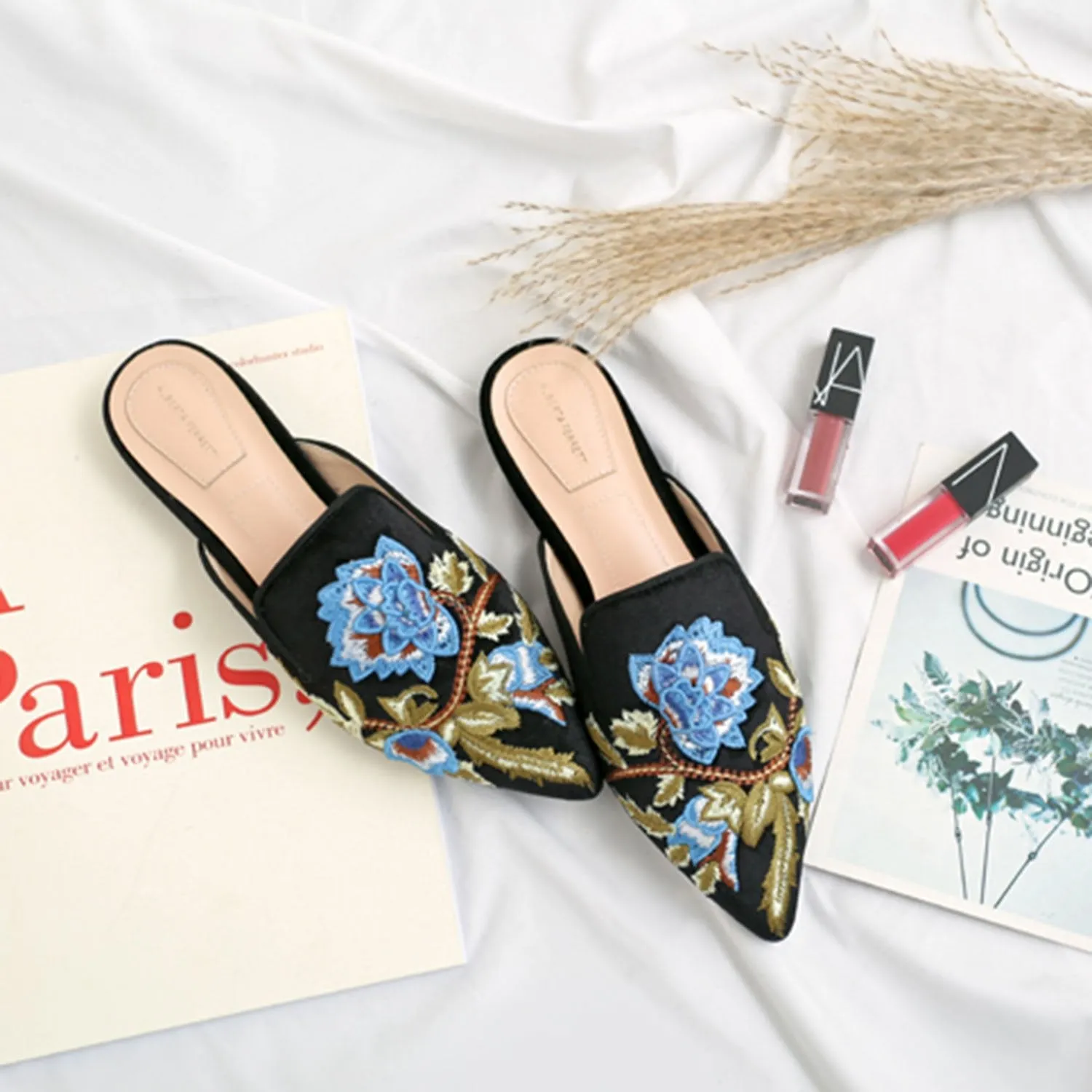 Embroidery Mule Flats