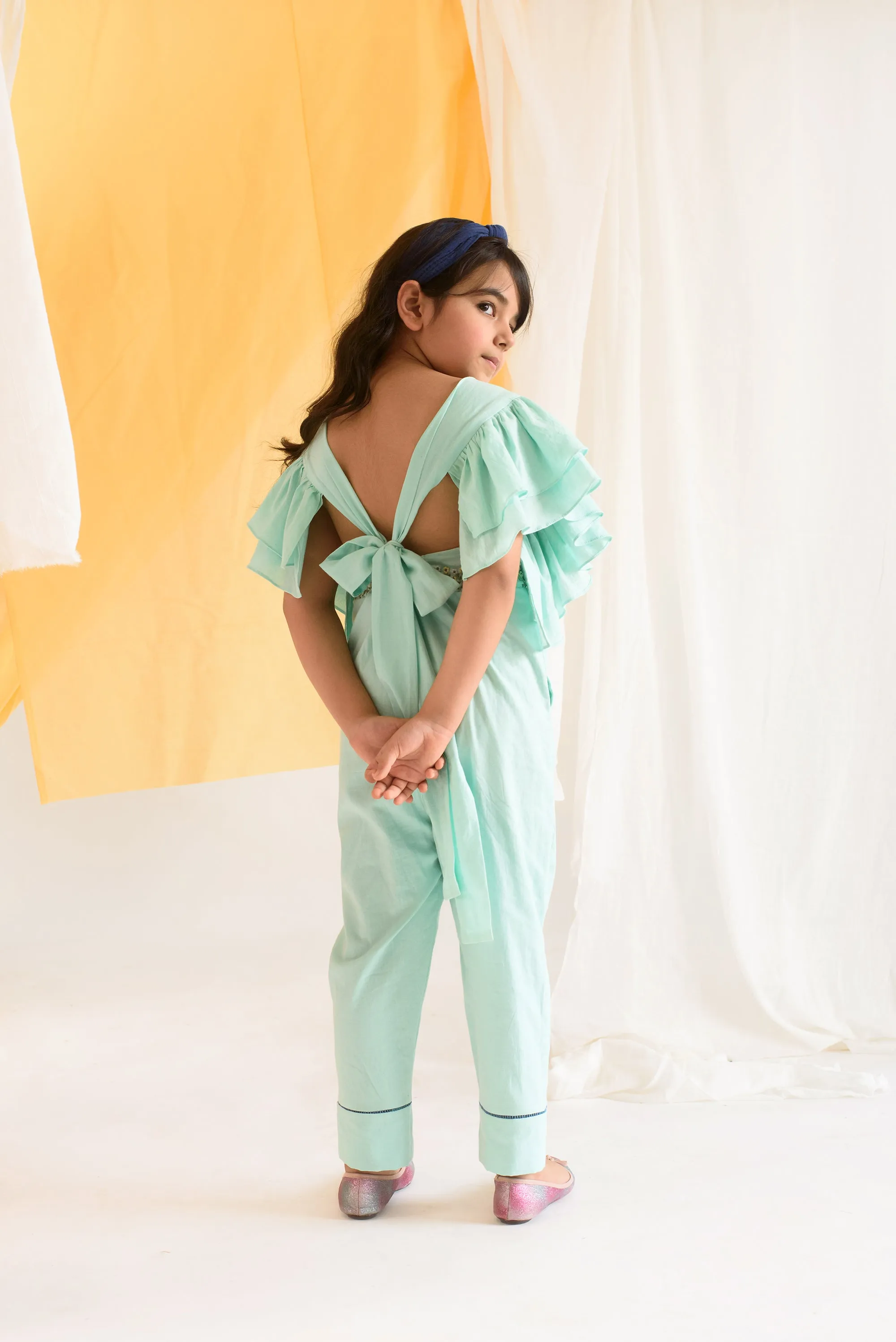 Emerald Bay- Embroidered Organic Cotton Jumpsuit For Girls