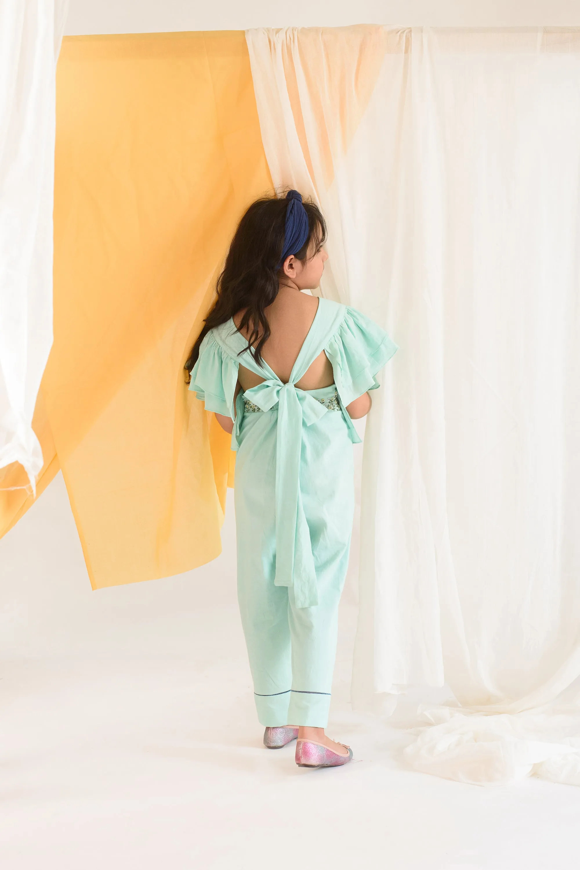 Emerald Bay- Embroidered Organic Cotton Jumpsuit For Girls