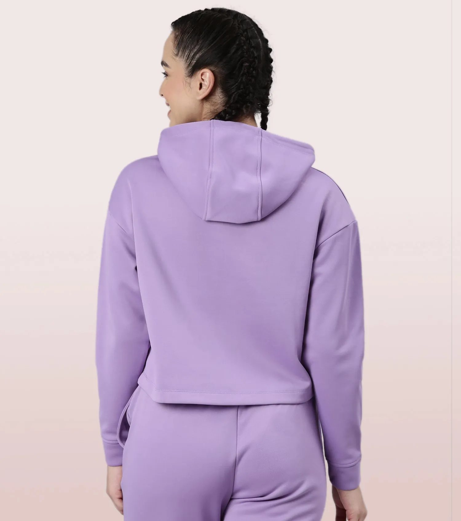 Enamor Hooded Fleece Sweatshirt | Relaxed Fit Crop Length Sweatshirt For Women | A905