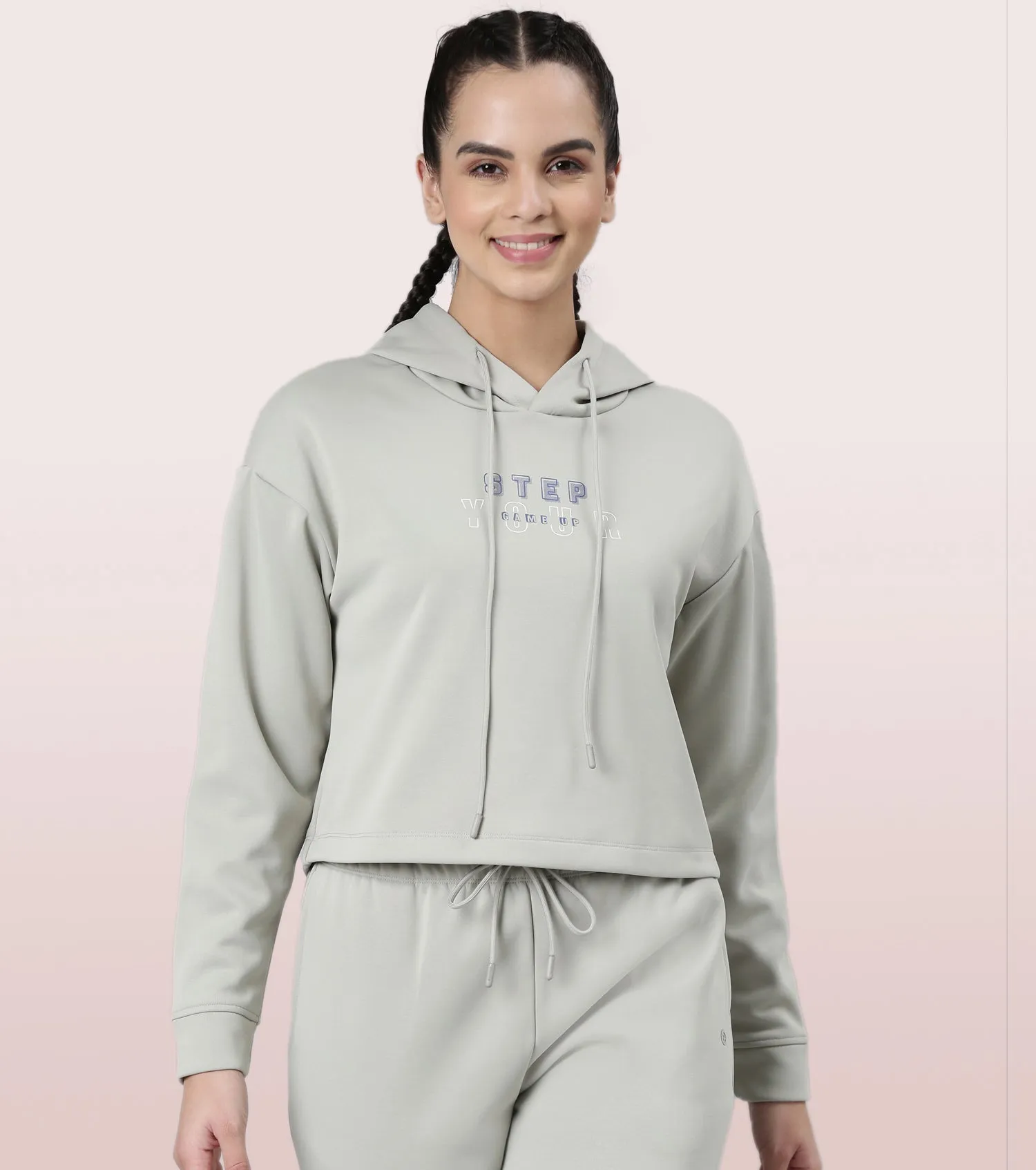 Enamor Hooded Fleece Sweatshirt | Relaxed Fit Crop Length Sweatshirt For Women | A905