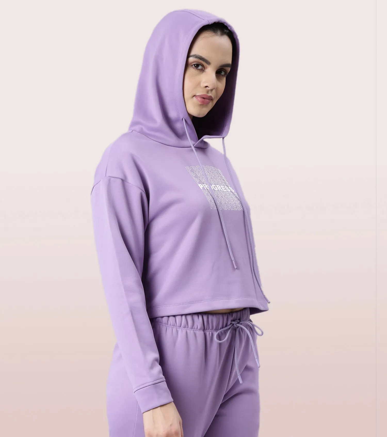 Enamor Hooded Fleece Sweatshirt | Relaxed Fit Crop Length Sweatshirt For Women | A905