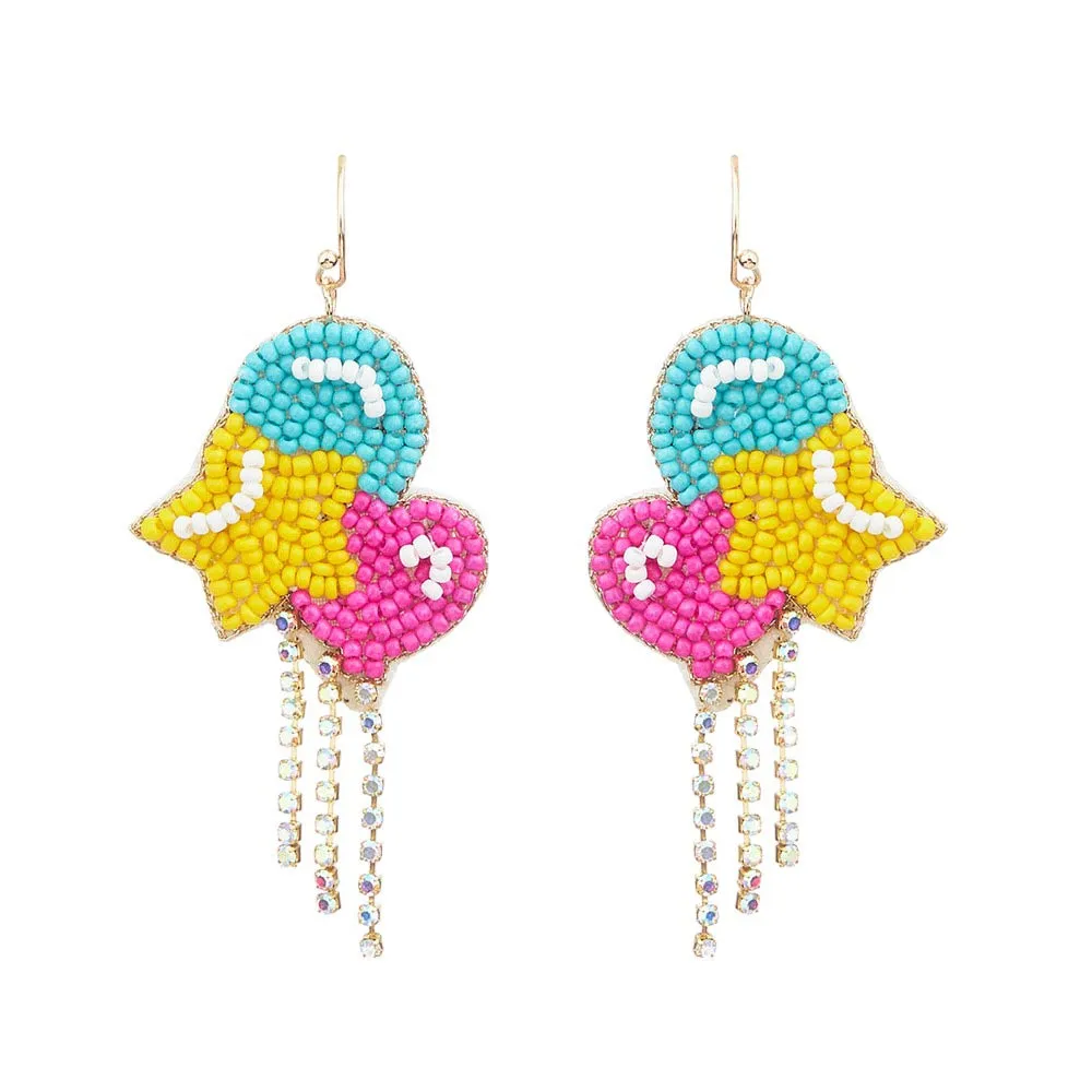 Felt Back Seed Beaded Star Balloon Dangle Earrings