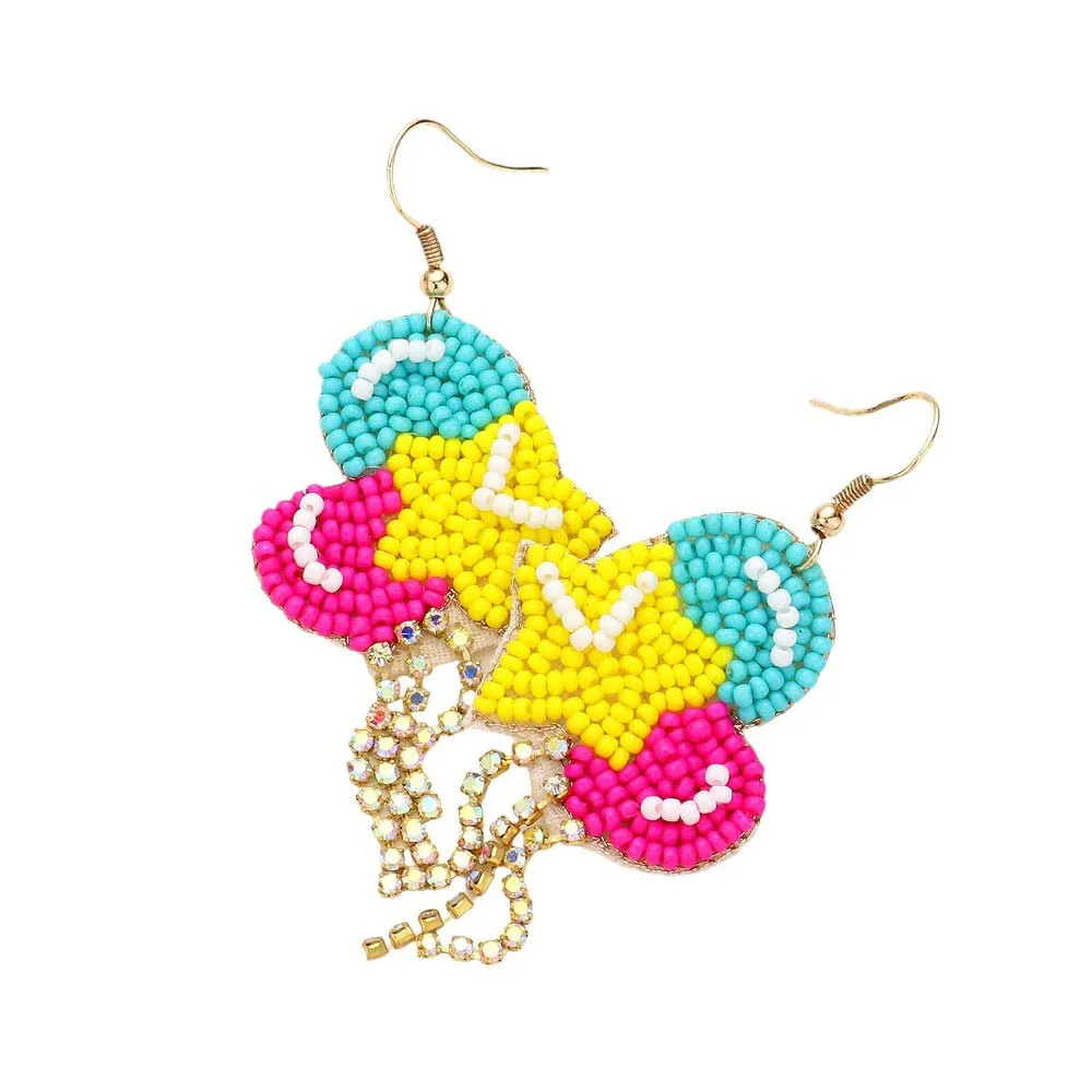 Felt Back Seed Beaded Star Balloon Dangle Earrings