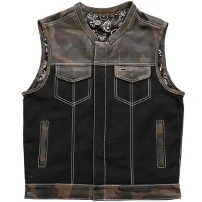 First Mfg Infantry Motorcycle Leather Canvas Vest