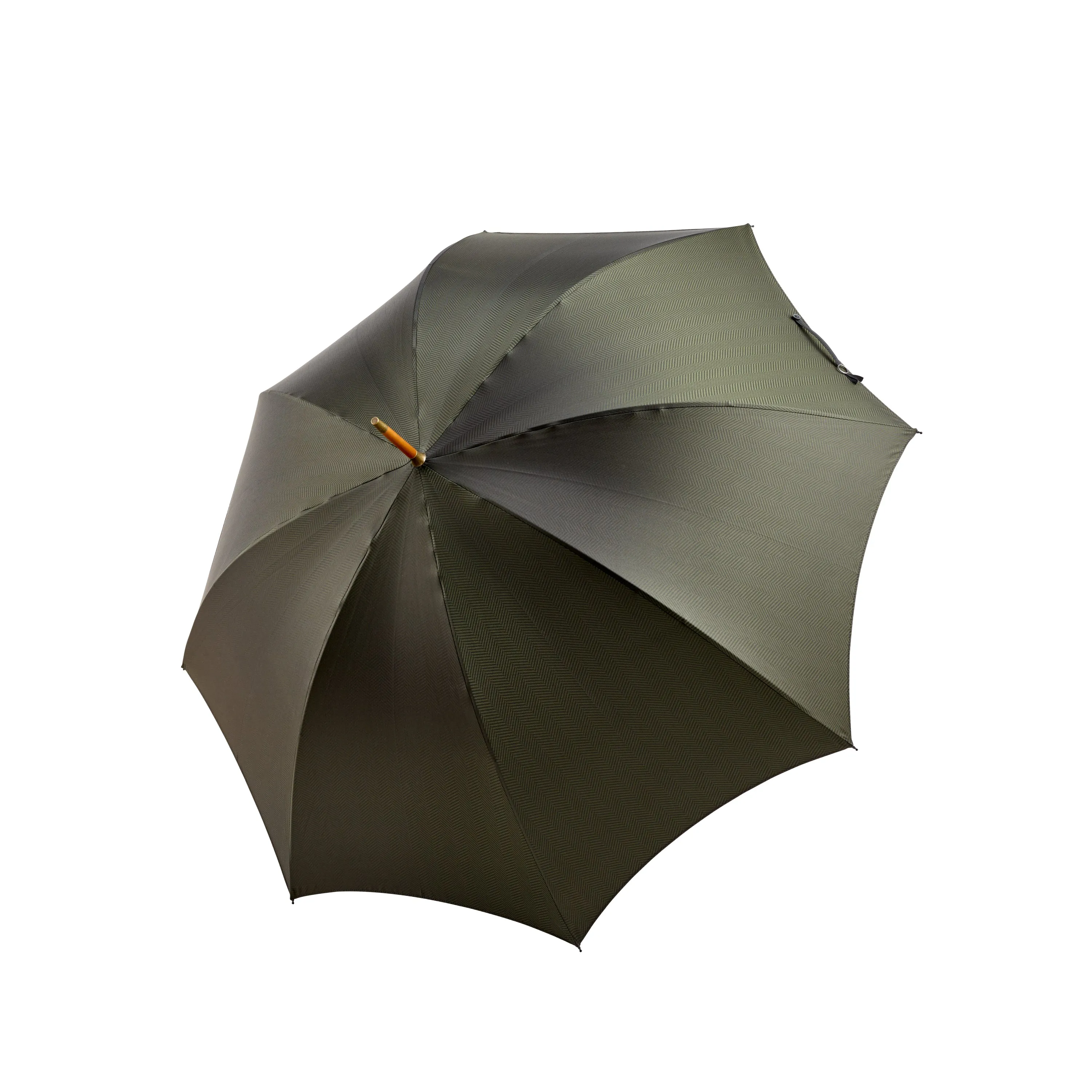 Fox Umbrellas Brindle Maple Gloss Handle Green Herringbone Umbrella