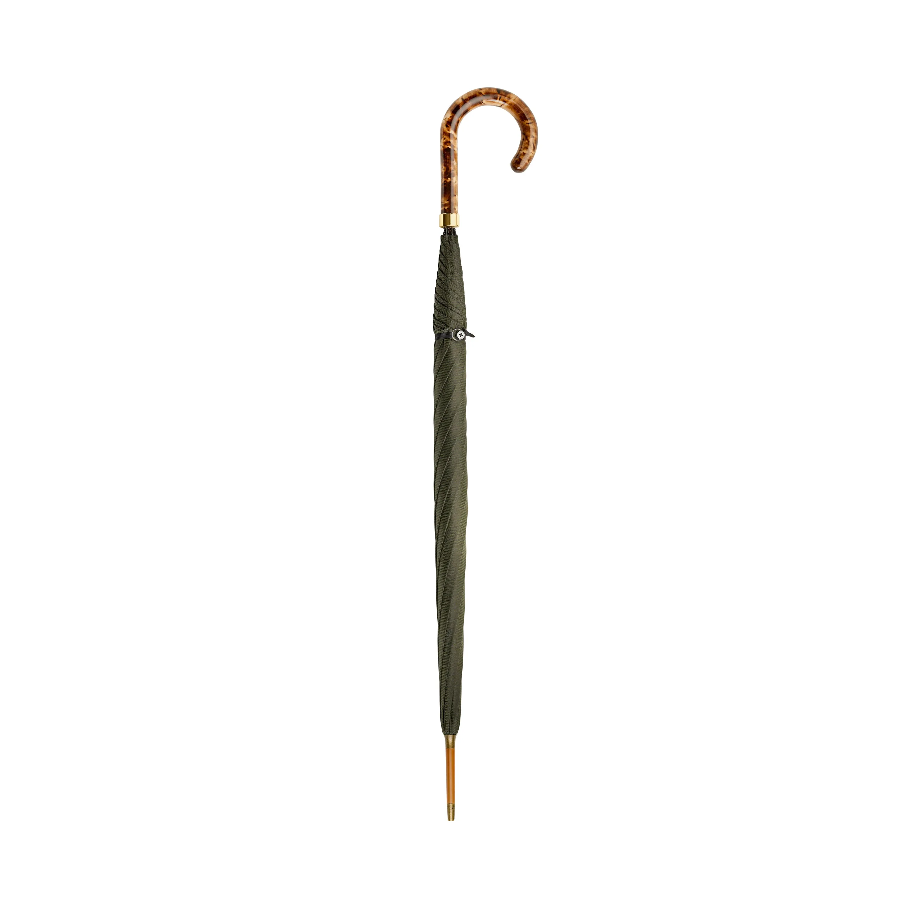 Fox Umbrellas Brindle Maple Gloss Handle Green Herringbone Umbrella