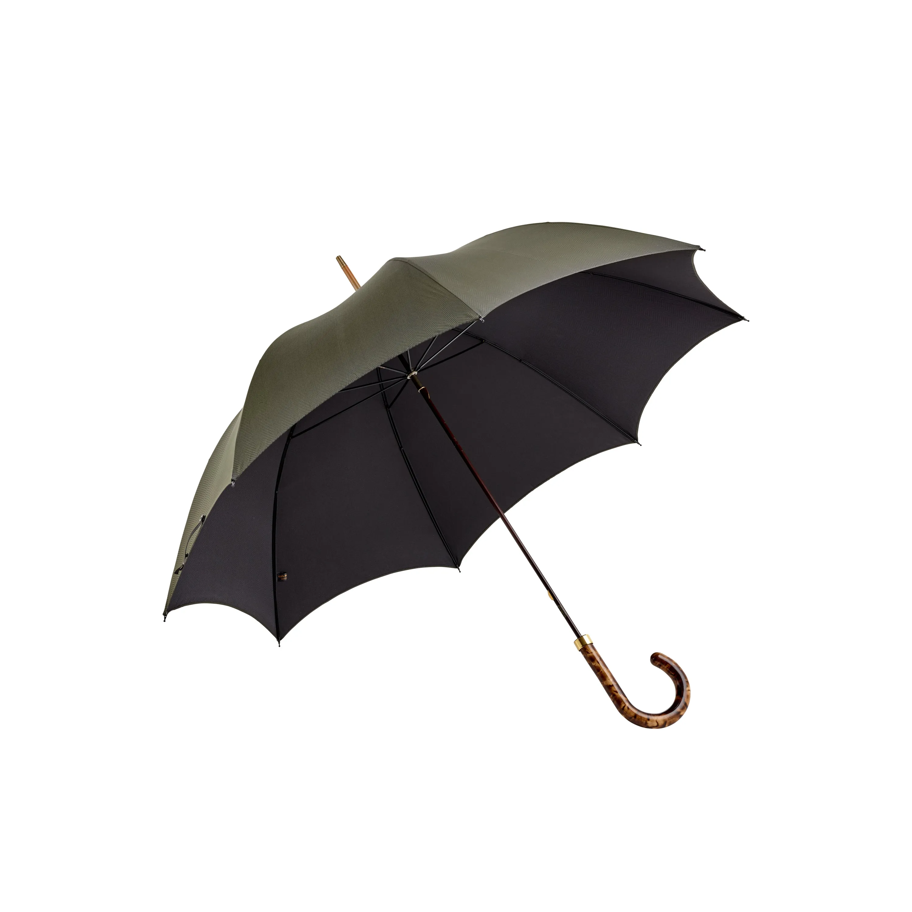 Fox Umbrellas Brindle Maple Gloss Handle Green Herringbone Umbrella