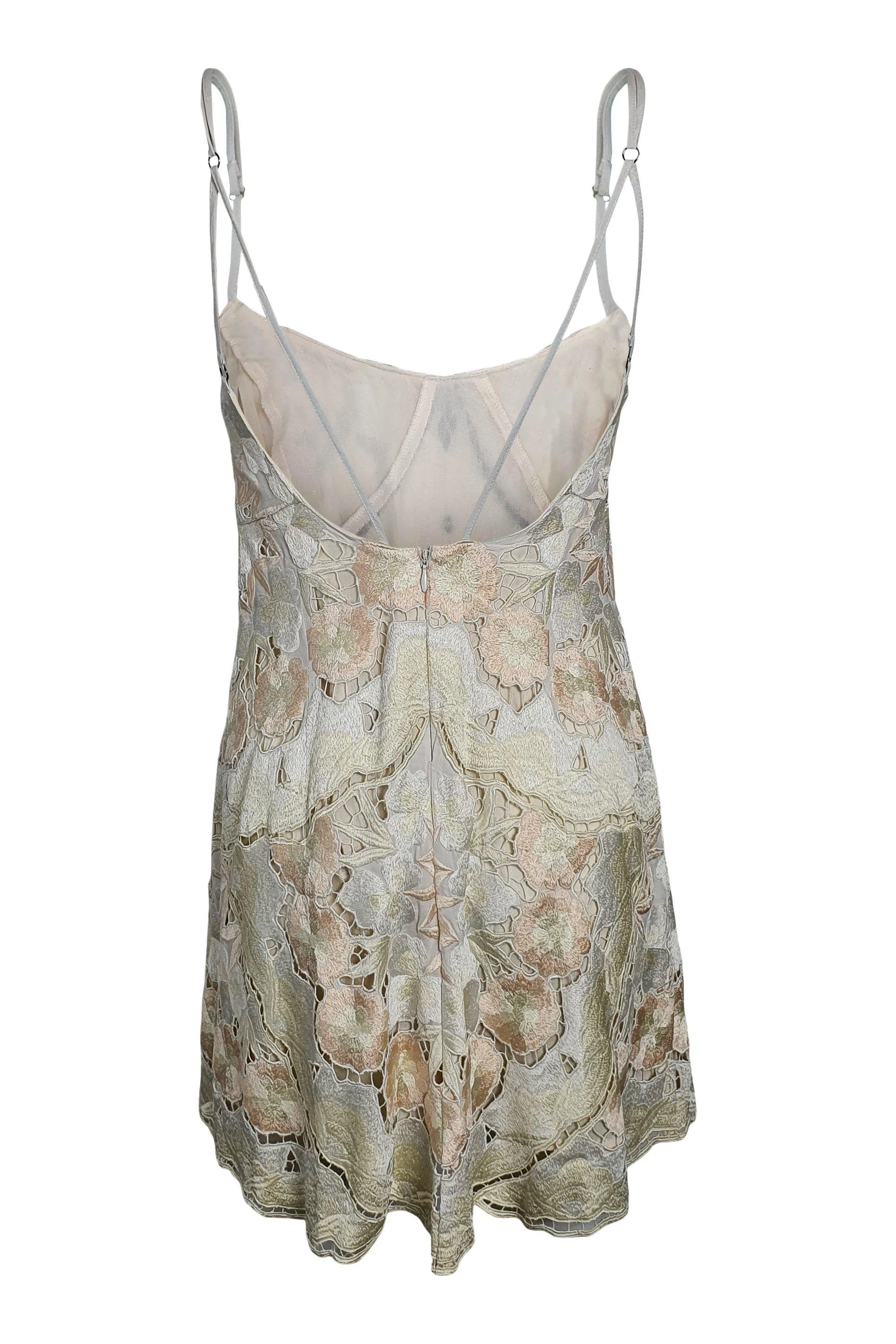 FREE PEOPLE Ivory Floral Embroidered Low Back Strappy Micro Mini Dress (0)