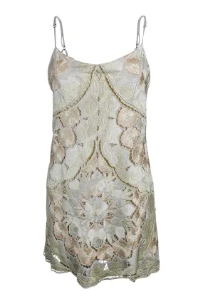 FREE PEOPLE Ivory Floral Embroidered Low Back Strappy Micro Mini Dress (0)