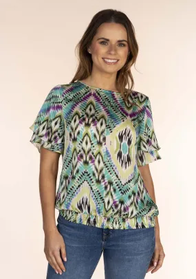 Frill Sleeve Blouse With Elastic Hem