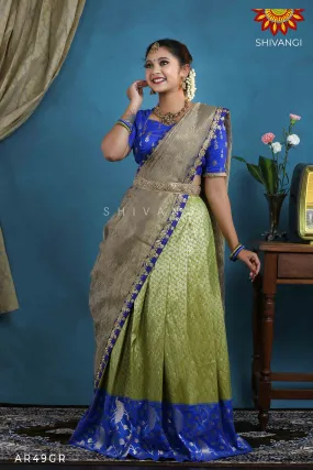 Girls Green Peacock Paradise Alpha Half Saree | Langa Davani