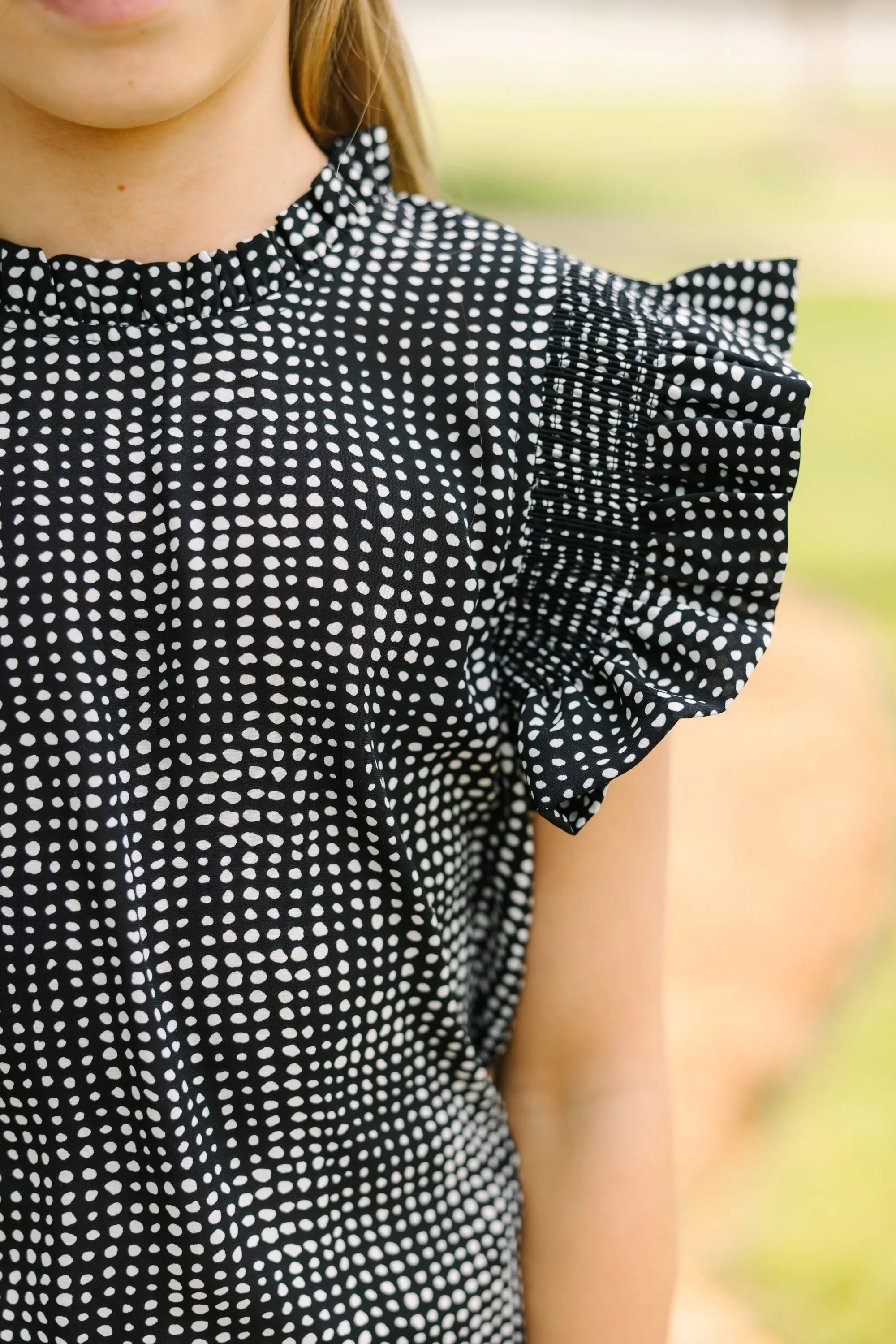 Girls: Make My Day Black Abstract Ruffled Top