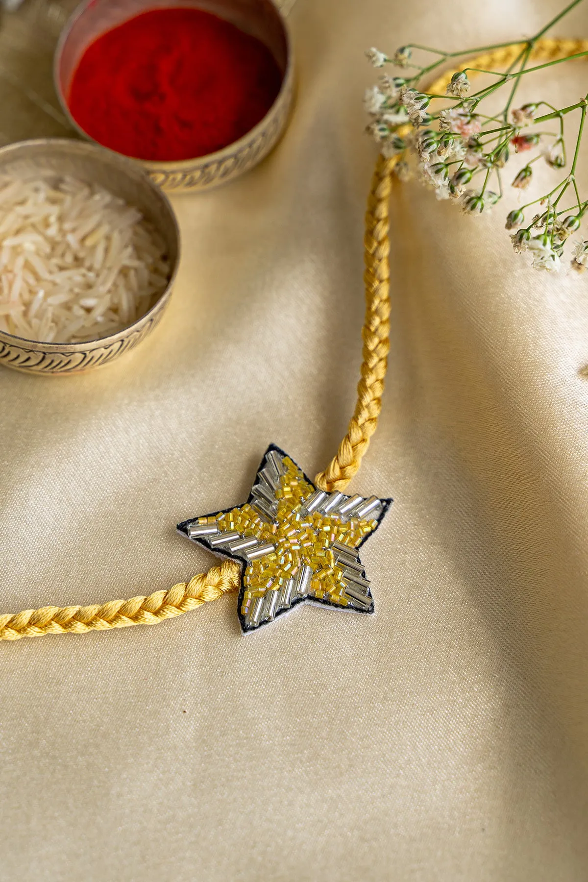 Golden Star Embroidered Rakhi