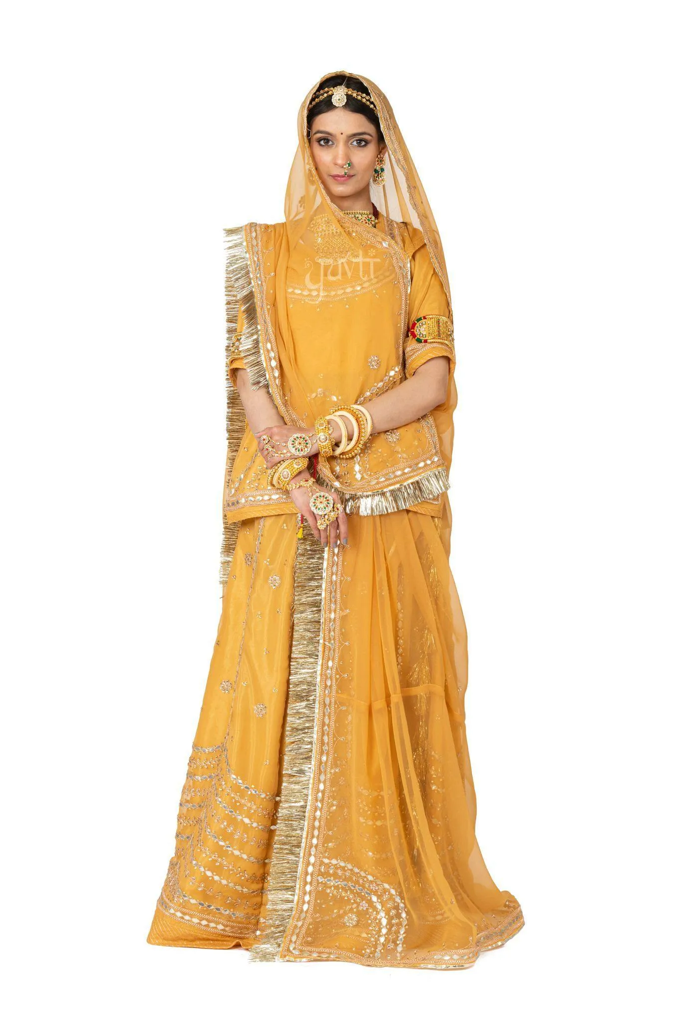 Gota Patti Kundan Mustard Yellow Rajputi Poshak