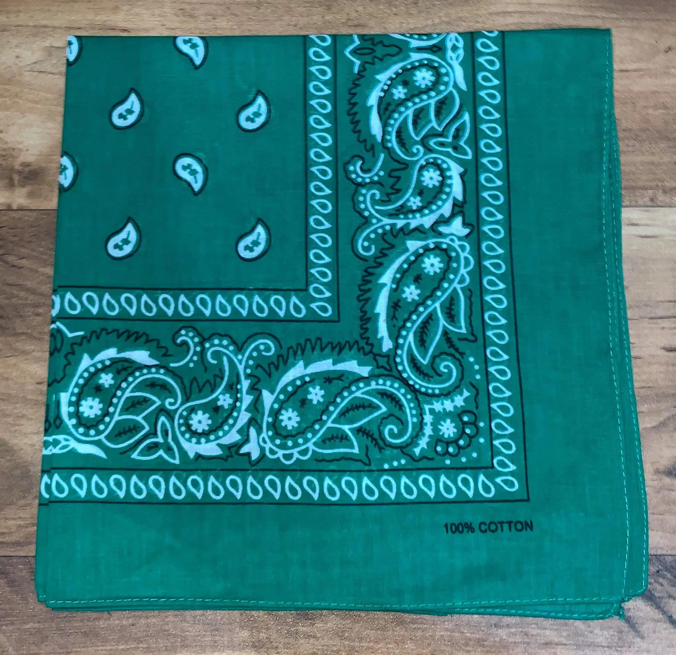 Green Paisley Design Bandana - 100% Cotton