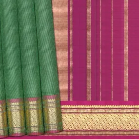 Handwoven Green with Magenta Kanjivaram Silk Saree - 1435T005171DSC