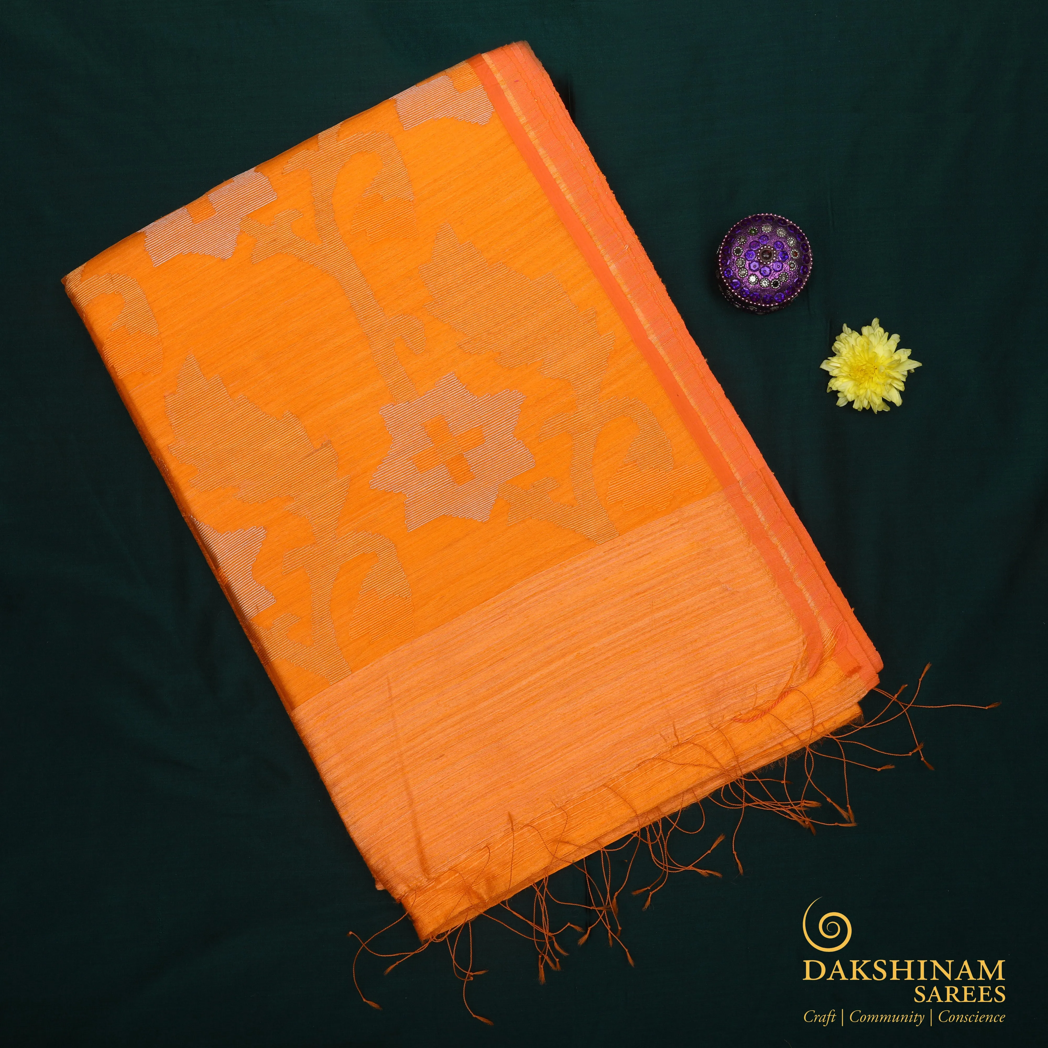 Handwoven Orange Matka Silk Saree - 902T003880DSC