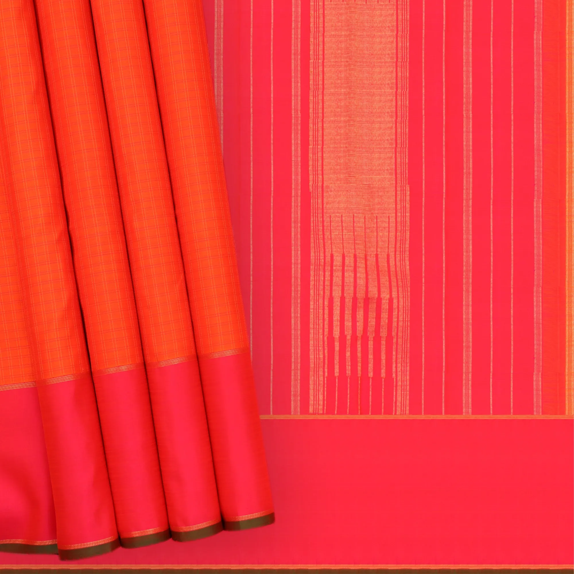 Handwoven Orange with Pink Kanjivaram Silk Saree - 361T002745DSA