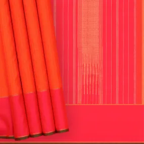 Handwoven Orange with Pink Kanjivaram Silk Saree - 361T002745DSA