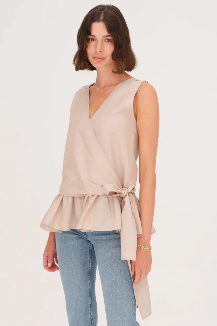 Harshman Linen Leola Tank -Sand