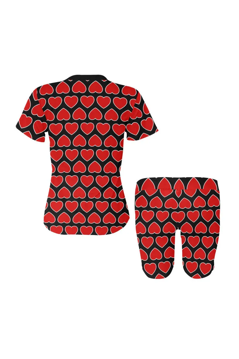 Heart Print Yoga Set Waist Band Women's Short Yoga Set