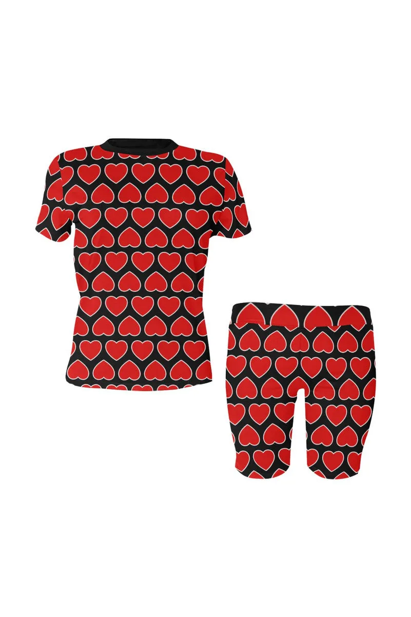 Heart Print Yoga Set Waist Band Women's Short Yoga Set