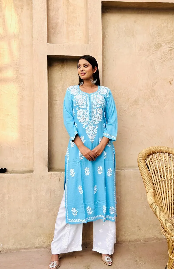 Heer Rayon Chikankari Straight Kurti