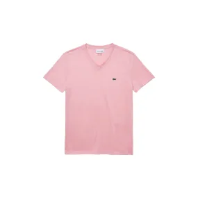 Lacoste V-Neck Pima Cotton Tee In Pink