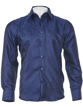 Long Sleeve Light Navy Paisley Jacquard Shirt