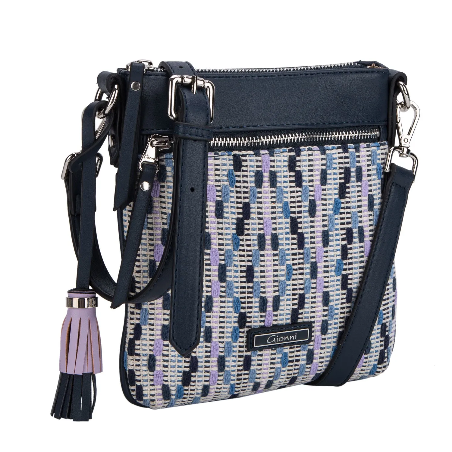 Madhu Woven Panel Slim Xbody Handbag - Navy