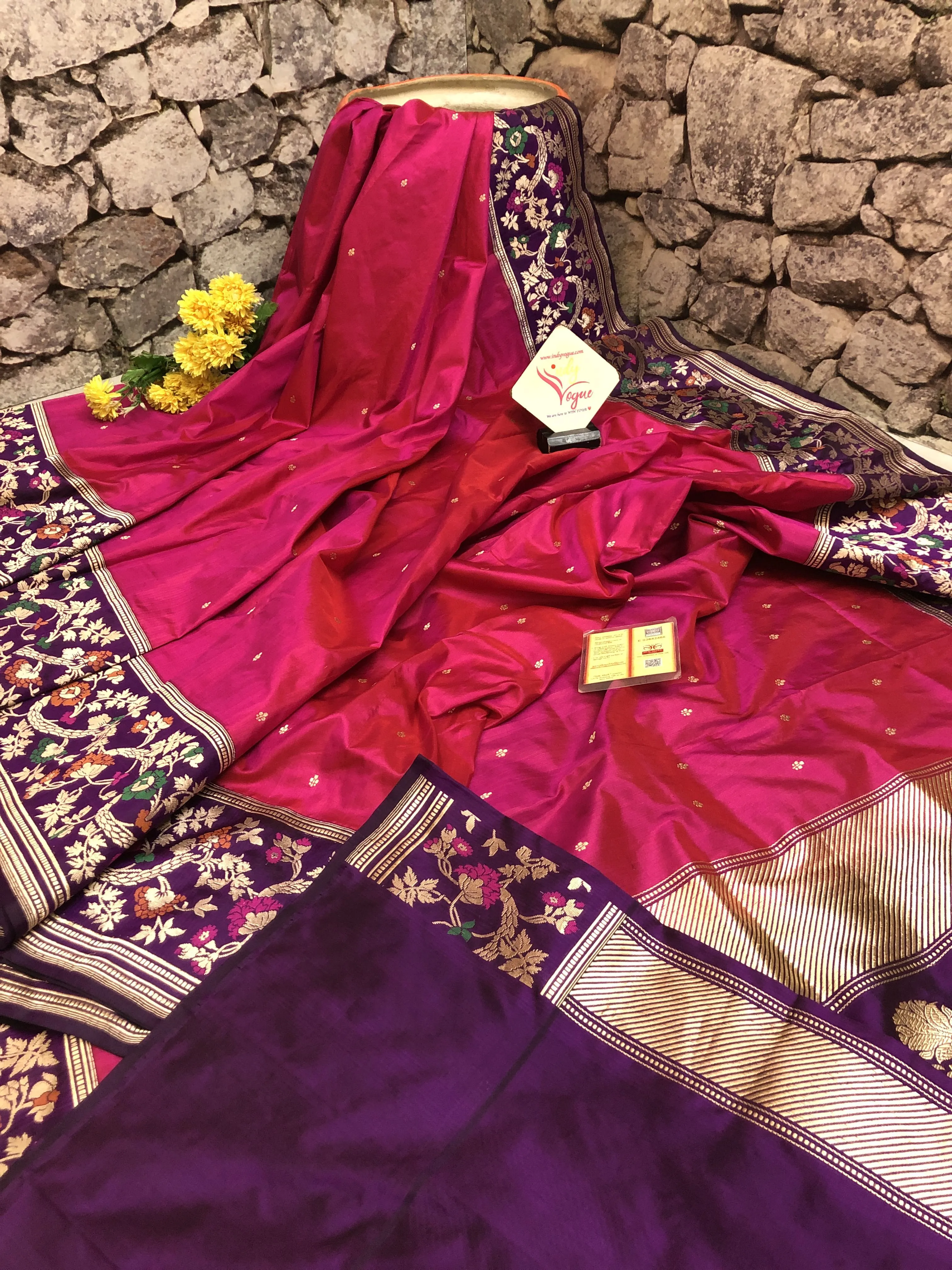 Magenta Color Pure Katan Banarasi Saree with Meenakari Design