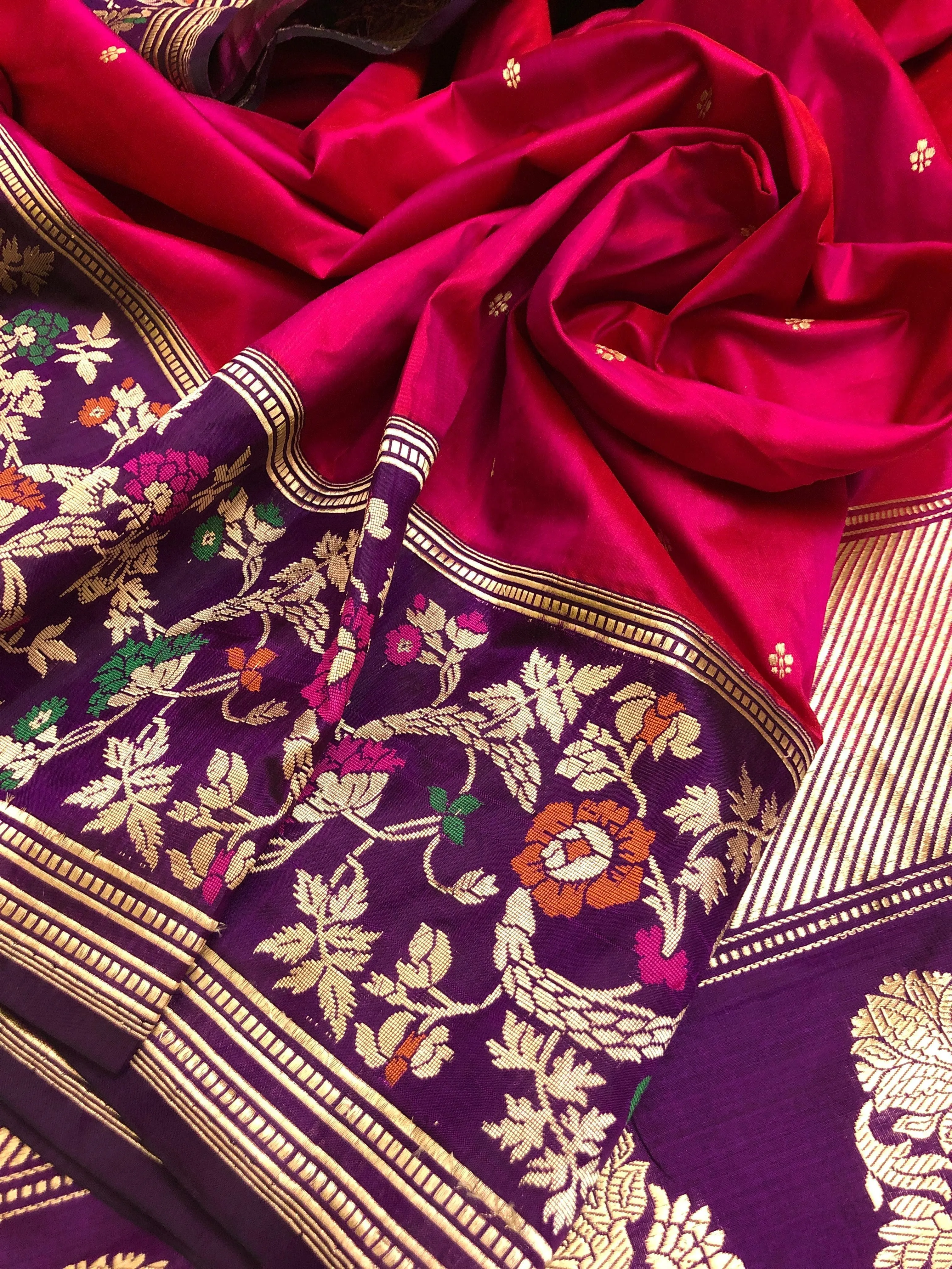 Magenta Color Pure Katan Banarasi Saree with Meenakari Design