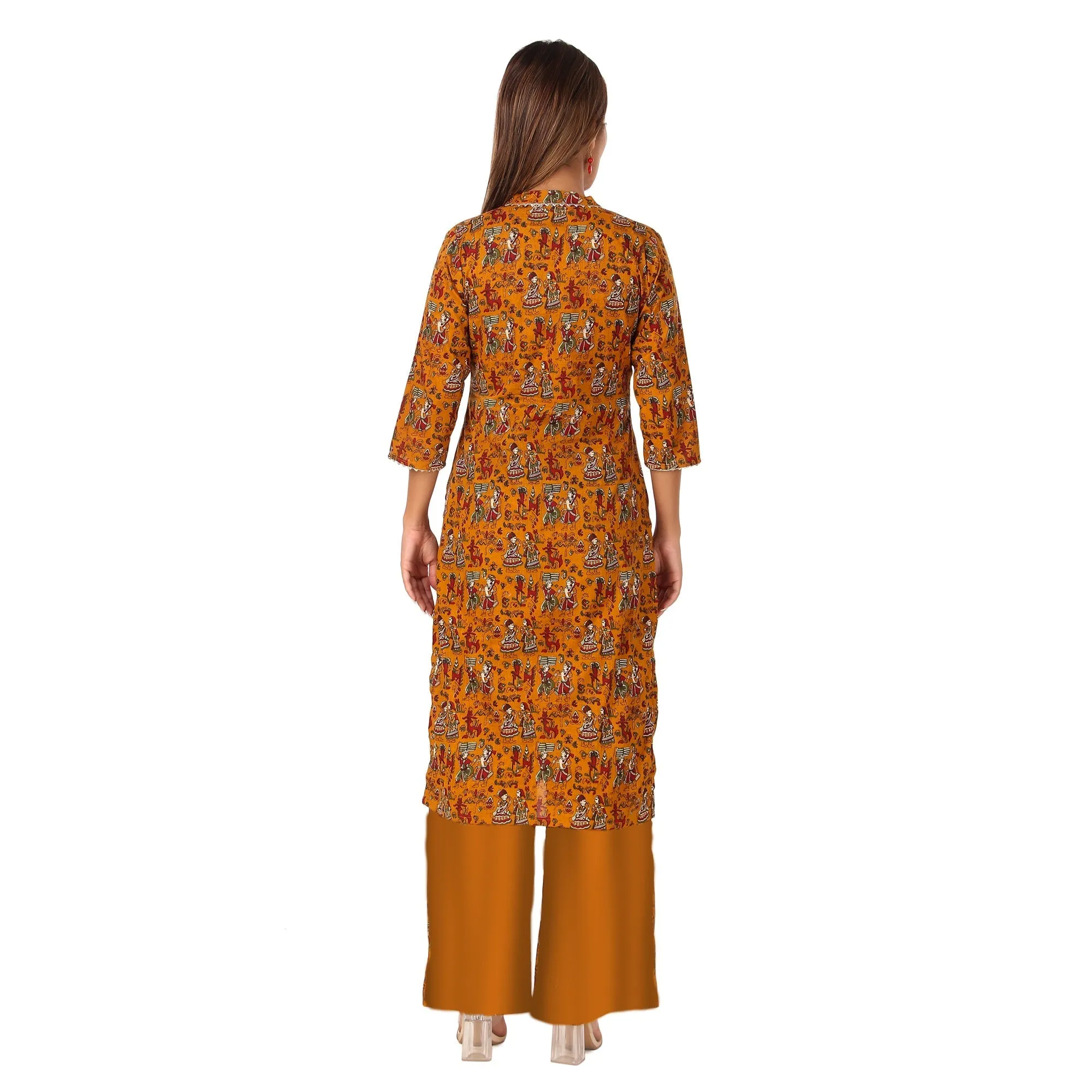 MAGNETISM  Kalamkari GUJRI Print Cotton Kurti mustard