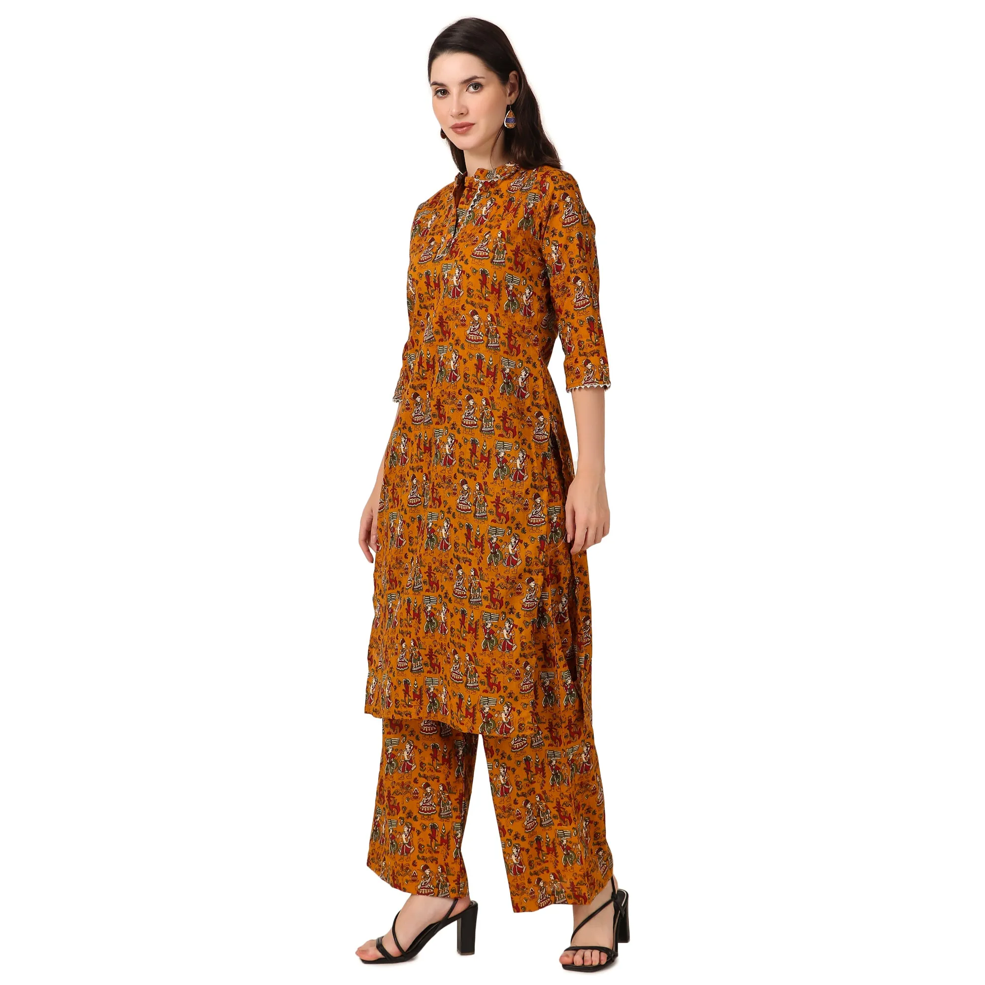 MAGNETISM  Kalamkari GUJRI Print Cotton Kurti mustard