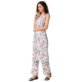 Magnetism white Rayon Floral Print Kurti with Pant (Customise)