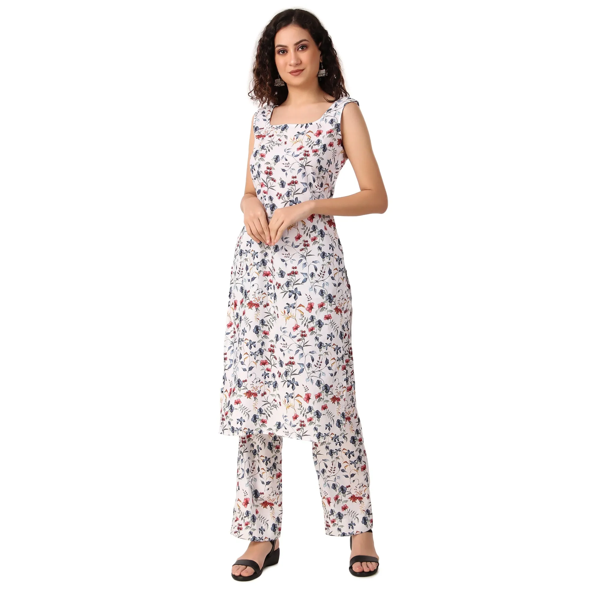 Magnetism white Rayon Floral Print Kurti with Pant