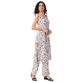 Magnetism white Rayon Floral Print Kurti with Pant